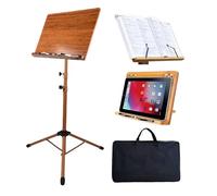 Sheet Music Stand - Portable Music Stand with Carrying Bag, Made of Wooden and Metal Build, Bamboo Conductor Podium Lectern Metal Stand Foldable with Adjustable Height & Angle for Home or Studio