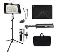 Sheet Music Stand with Light and Phone Holder, 57" Portable Music Stand for Sheet Music High Stability, Height Adjustable Music Stands with Carrying Bag(33-57inch, Plate without hole)