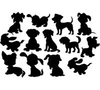 Sheet of 13 Cute Pet Puppy Dog Stickers - Waterproof Decals - Water Bottles, Laptops, Cars, Scrapbooking - Fun Gifts (Black, 13.5cm x 9cm)