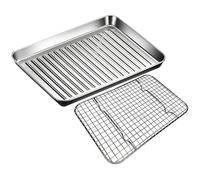 Sheet Pan Stainless Steel Baking Sheets Set, Rectangle Baking Pan Tray with Cooling Rack, Heavy Duty Nonstick Bakeware Toaster Oven Pan for Baking, Cooking, Roasting(320x250mm)