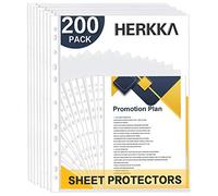Sheet Protectors, HERKKA 200 Pack Upgrade Clear Plastic Page Protectors Sheet Reinforced 11-Hole Fit for 3 Ring Binder Fits Standard 8.5 x 11 Paper, 9.25 x 11.25 Top Loaded, Acid Free