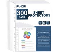 Sheet Protectors, PANDRI 300 Pack Clear Heavy Duty Plastic Page Protectors Sheet Reinforced 11-Hole Fit for 3 Ring Binder Fits Standard 8.5 x 11 Paper, 9.25 x 11.25 Top Loaded, Acid Free