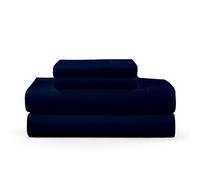 Sheet Set for Bed - 4 Piece Bedding 100% Egyptian Cotton with 600TC Luxury Soft - Machine Washable Cotton Sheets & Pillowcases - 40 CM Deep Pocket -Navy Blue Solid, Double Size