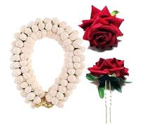Sheetal Traders Women's Artificial Hair Bun Mogra Flower 1 Gajra with 2 Rose U Pin Juda Hair Clip | Styling Set for Women and Girls, White