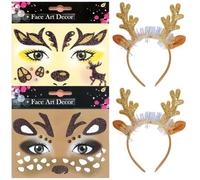 Sheets Animal Face Tattoos Kids Adults Waterproof Animal Temporary Tattoos Stickers Children, Sika Deer Style ，Elk style for Birthday Parties Gift Carnival Cosplay