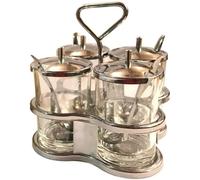 SHEEWAN Thai Traditional Style Condiment Set, 4 Condiment Glass Jar and 4 Small Stainless Steel Spoons for Condiments.