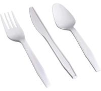 Shefa 3000 Premium White Reusable Cutlery Set 1000 Spoon, 1000 Fork, 1000 Knife - Reusable & Washable, Heavy Duty Cutlery, 6" Long Tablespoon - Ideal for Birthday, Parties, Camping