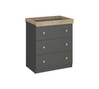 Shefa Kids 888 Graphite - Cremona Oak 3-Drawer Baby Changing Table with Drawers - Baby Changing Unit & Diaper Changing Station, Convertible Changing Table Unit, Nursery Furniture