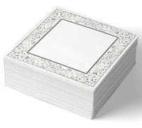 Shefa Paper Napkins - 3-Ply Disposable Napkins - Premium-Quality & Heavy-Duty Serviettes, 6.5" for Catering Wedding Birthday Parties (Silver Frame, 240 Pieces)…
