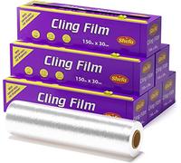 Shefa Plastic 6pcs Wrap for Food 150cm x 30cm Plastic Cling Wrap for Prepared Food & Leftovers, Freezer & Microwave Safe Cling Film Includes Large Clear Food Wrap & Cling Wrap Dispenser with Cutterc
