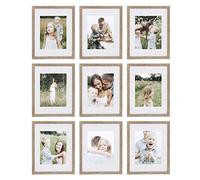 SHEFFIELD HOME 9 Piece Gallery Wall Frame Set, 11x14 Inch, Matted to 8x10 Inch, Light Natural
