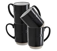 Sheffield Home Set of Stoneware Coffee Mugs- 4 Printed Coffee Cups, Tea Cups, Latte Mugs 16 oz (Black)