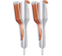 SHEGLAM Beach Babe Wave Iron for Hair 2 Barrel Crepe Iron 25mm/1inch with Smart Timer, Adjustable Temperature, Dual Voltage, Anti-Scald - Curling Rod for Beach Waves & Mermaid Hair (Pack of 2)