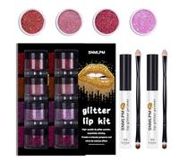 Sheglittary Glitter Lip Kit, Sheglittary 4 Color Glitter Lipstick with Lips Primer and Brush, Diamond Shiny Lips Powder Set, Sparkling Lip Gloss, Long Lasting Waterproof Smudge Proof (2PCS-A)