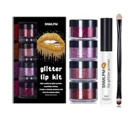 Sheglittary Glitter Lip Kit, Waterproof Smudge Proof, Diamond Shine Waterproof Lip Gloss, Glitter Lips Makeup with Lips Primer and Brush, for parties, masquerades, dance queens (WARM)