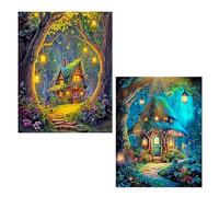 SHEGZHUC 2 Pack Diamond Painting Mushroom Cottages 40x50cm Cross Stitch Cottage Cottage Diamond Art Forest Diamond Crystal Tree Diamond Painting Flowers Lantern Diamond Painting Landscape Large