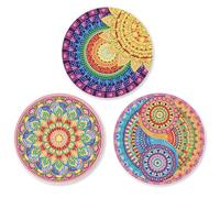 SHEGZHUC 3 Pack Diamond Painting Tableware Mat Place Mat Mandala Colourful 15 cm Diamond Painting Placemats Pot Coasters with Non-Slip Plate Mat Table Decoration Place Mats for Bowls Pans Pans