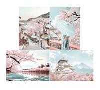 SHEGZHUC 30 x 40 cm 4 Pack Diamond Painting Japan Landscape Cherry Blossom Diamond Painting Mountains Fuji Landscape Lakes Diamond Painting Cherry Tree Japanese Geisha Boat Alley Diamond Painting Wall