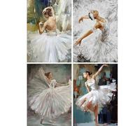 SHEGZHUC 4 Pack Diamond Painting Ballerina White 30 x 40 cm Diamond Painting Ballet Dancer Diamond Painting Dancing Woman Mosaic Diamond Painting Art Embroidery Cross Stitch Pictures Gift Wall
