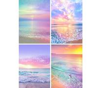 SHEGZHUC 4 Pack Diamond Painting Beach Sea 30 x 40 cm Diamond Painting Beach Sunset Colourful Diamond Painting Landscape Mosaic Diamond Painting Embroidery Cross Stitch Pictures Gift Wall Decoration