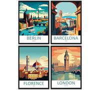SHEGZHUC 4 Pack Diamond Painting City Poster 30 x 40 cm Diamond Painting Landscape Diamond Painting Vintage Poster Travel Poster Diamond Painting Art Embroidery Cross Stitch Pictures Gift Wall
