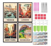 SHEGZHUC 4 Pack Diamond Painting City Poster 30 x 40 cm Round Stones Adults Art Embroidery Cross Stitch Pictures Gift Wall