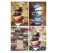 SHEGZHUC 4 Pack Diamond Painting Coffee Cup 30 x 40 cm Coffee Cups Diamond Painting 5D Diamond Painting Kits Coffee Diamond Painting Cup Kitchen Cross Stitch Kits for Adults
