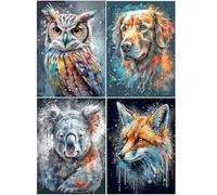 SHEGZHUC 4 Pack Diamond Painting Colourful Animals 30 x 40 cm 5D Diamond Painting by Numbers Diamond Painting Owl Fox Dog Koala Diamond Painting Adult Animals Colourful Mosaic Craft Set Adults