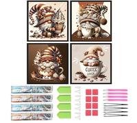 SHEGZHUC 4 Pack Diamond Painting Gnome Coffee 30 x 30 cm Diamond Painting Gnome Coffee Dwarfs Dessert Cake Ice Cream Kitchen Diamond Painting Art Embroidery Cross Stitch Pictures Gift Wall Decoration