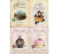 SHEGZHUC 4 Pack Diamond Painting Kitchen Poster 30 x 40 cm Diamond Painting Cake Diamond Painting Kitchen Motif Set Dessert Diamond Painting Art Embroidery Cross Stitch Pictures Gift Wall Decoration