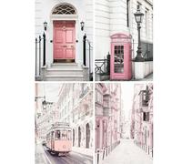SHEGZHUC 4 Pack Diamond Painting Landscape City 30 x 40 cm Diamond Painting Pictures Telephone Box Bus Alley Door Pink Mosaic Diamond Painting Art Embroidery Cross Stitch Pictures Gift Wall Decoration