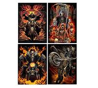 SHEGZHUC 4 Pack Diamond Painting Skull 30 x 40 cm Skull Bulldog Diamond Painting Motorbike Motorcycle Diamond Painting Kits Cross Stitch Skull Gothic Crystal Art Halloween Horror