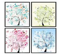 SHEGZHUC 4 Pack Diamond Painting Tree 30 x 30 cm Modern Multicolored Life-size Tree of Life Trees Four Seasons Diamond Painting Art Embroidery Cross Stitch Pictures Gift Wall
