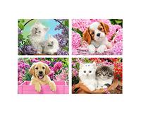 SHEGZHUC 4 Pieces Diamond Painting Cat and Dog 30 x 40 cm Diamond Mosaic Cat Diamond Painting Dog Cat Crystal Art Dog Cross Stitch Kits Diamond Painting Flowers Diamond Painting Animals for Adults