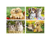 SHEGZHUC 4 Pieces Diamond Painting Cat and Dog 30 x 40 cm Diamond Painting Dog Diamond Mosaic Cat Dog Cross Stitch Kits Cat Crystal Art Diamond Painting Flowers Diamond Painting Animals for Adults
