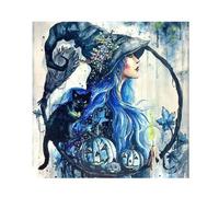 SHEGZHUC 40 x 40 cm Diamond Painting Witch Diamond Painting Cat Black Halloween Sorceress Diamond Painting Horror Gothic Woman Diamond Painting Art Embroidery Cross Stitch Pictures Gift Wall