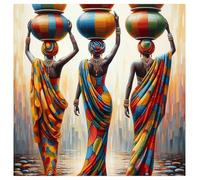 SHEGZHUC 40 x 40 cm Square Stones Diamond Painting African Woman Diamond Painting Three Women with Colourful Clay Pots Mosaic Diamond Painting Art Embroidery Cross Stitch Pictures Gift Wall Decoration