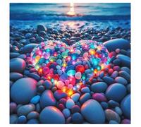 SHEGZHUC 40 x 40 cm Square Stones Diamond Painting Hearts on the Beach Diamond Painting Luminous in the Dark Beach Sea Heart Mosaic Diamond Painting Art Embroidery Cross Stitch Pictures Gift Wall