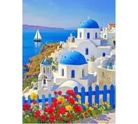 SHEGZHUC 40 x 50 cm Diamond Painting Adult Santorini Aegean Sea, Diamond Painting Pictures Islands Greece, Mosaic Embroidery Cross Stitch Art Gift, Wall Decoration for Bedroom