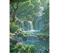 SHEGZHUC 40 x 50 cm Diamond Painting Adult Waterfall Large Tree, Diamond Painting Pictures Landscape Asian Green, Mosaic Embroidery Cross Stitch Art Gift, Wall Decoration for Bedroom