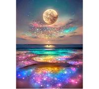SHEGZHUC 40 x 50 cm Diamond Painting Beach Sea Colourful Painting by Numbers Sea Diamond Painting Landscape Moon Mosaic Diamond Painting Art Embroidery Cross Stitch Pictures Gift Wall Decoration