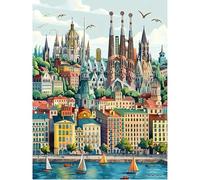 SHEGZHUC 40 x 50 cm Diamond Painting City Style Barcelona Spain Diamond Painting City Europe Cross Stitch Landscape Mosaic Diamond Painting Art Embroidery Cross Stitch Pictures Gift Wall Decor