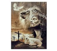 SHEGZHUC 40 x 50 cm Diamond Painting Jesus Christ Diamond Painting Jesus Lion Dove Lamb Diamond Painting Cross Jesus Diamond Painting Art Embroidery Cross Stitch Pictures Gift Wall Decoration