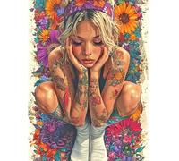 SHEGZHUC 40 x 50 cm Square Stones Diamond Painting Woman with Flowers and Tattoos Modern Art Embroidery Cross Stitch Pictures Gift Wall