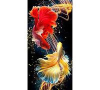 SHEGZHUC 45 x 85 cm Diamond Painting Fish Siamese Betta Fish Diamond Painting Zodiac Pisces Betta Fish Red Yellow Mosaic Diamond Painting Art Embroidery Cross Stitch Pictures Gift Wall Decor
