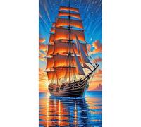 SHEGZHUC 45 x 85 cm Diamond Painting Sailing Ship Nautical Diamond Painting Ship Large Sunset Sailing Boat Landscape Mosaic Diamond Painting Art Embroidery Cross Stitch Pictures Gift Wall Decor