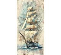 SHEGZHUC 45 x 85 cm Diamond Painting Sailing Ship Nautical Diamond Painting Ship Large White Retro Sailboat Landscape Mosaic Diamond Painting Art Embroidery Cross Stitch Pictures Gift Wall Decoration