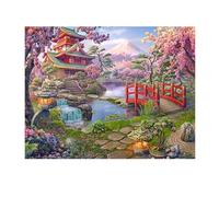 SHEGZHUC 50 x 40 cm Diamond Painting Mountains Landscape Lakes Cherry Blossom Japan Landscape Cherry Tree Bridge Attic Diamond Painting Embroidery Wall Decoration