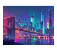 SHEGZHUC 50 x 40 cm Diamond Painting New York City Bridge Brooklyn Bridge Neon Night Diamond Painting Landscape Mosaic Diamond Painting Art Embroidery Cross Stitch Pictures Gift Wall Decoration
