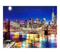 SHEGZHUC 50 x 40 cm Diamond Painting New York City Bridge Diamond Painting City by the Sea Brooklyn Bridge Neon Mosaic Diamond Painting Art Embroidery Cross Stitch Pictures Gift Wall Decoration